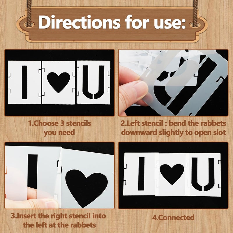 Resflyar 2.5 Inch Alphabet Letter Numbers Stencils, 42 PCS Plastic Letter Number Symbol Interlocking Drawing Template Kit for Painting on Wood Wall Fabric Rock Signage, Door Porch, DIY Art Projects - Image 5